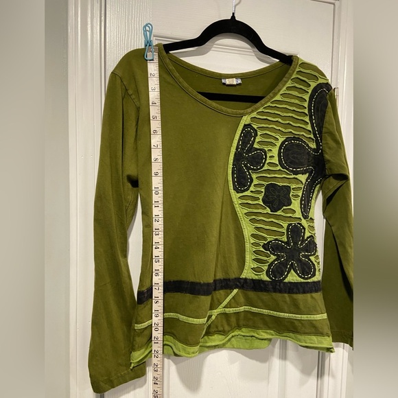 Mexicali Blues Size S Green Mixed Fabric Embroidered Boho Long Sleeve Top - Picture 10 of 11